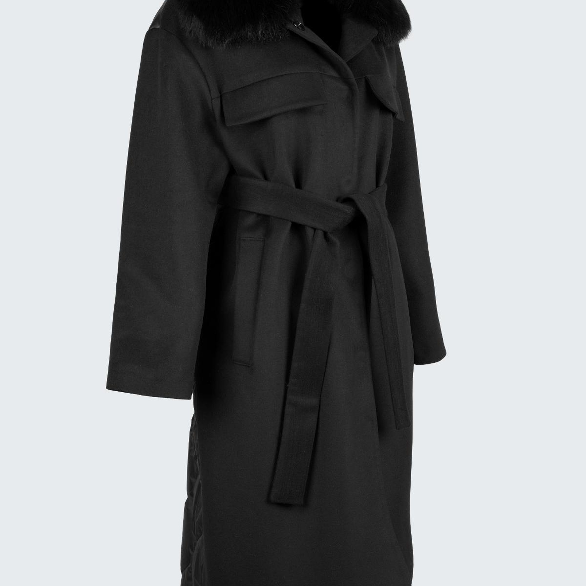 Valmenti Kadın Siyah KURK/DERI/KUMAS Manto