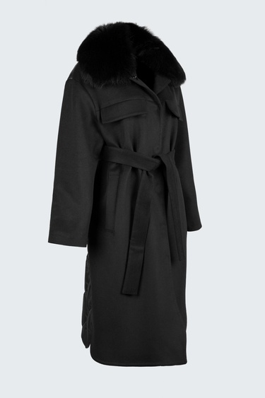  Valmenti Kadın Siyah KURK/DERI/KUMAS Manto