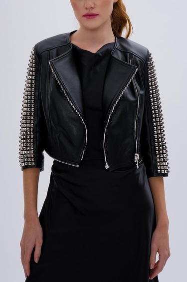  Valmenti Kadın Hakiki Deri Siyah Mont