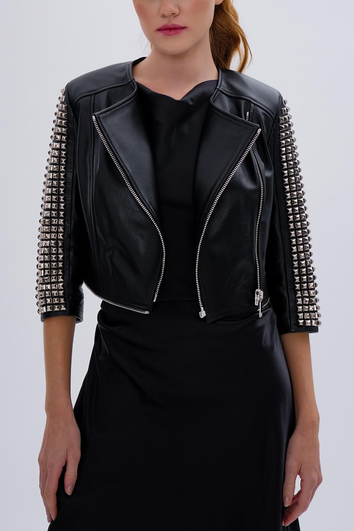  Valmenti Kadın Hakiki Deri Siyah Mont