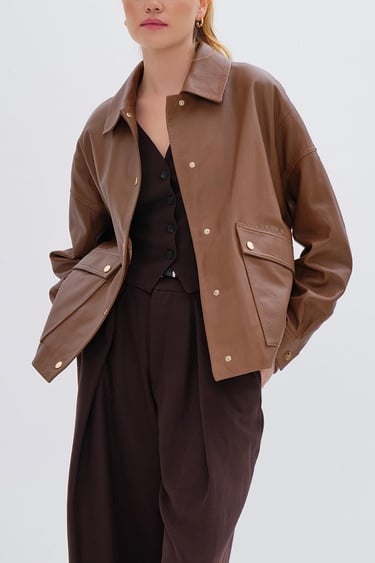  Valmenti Kadın Hakiki Deri Taba Mont