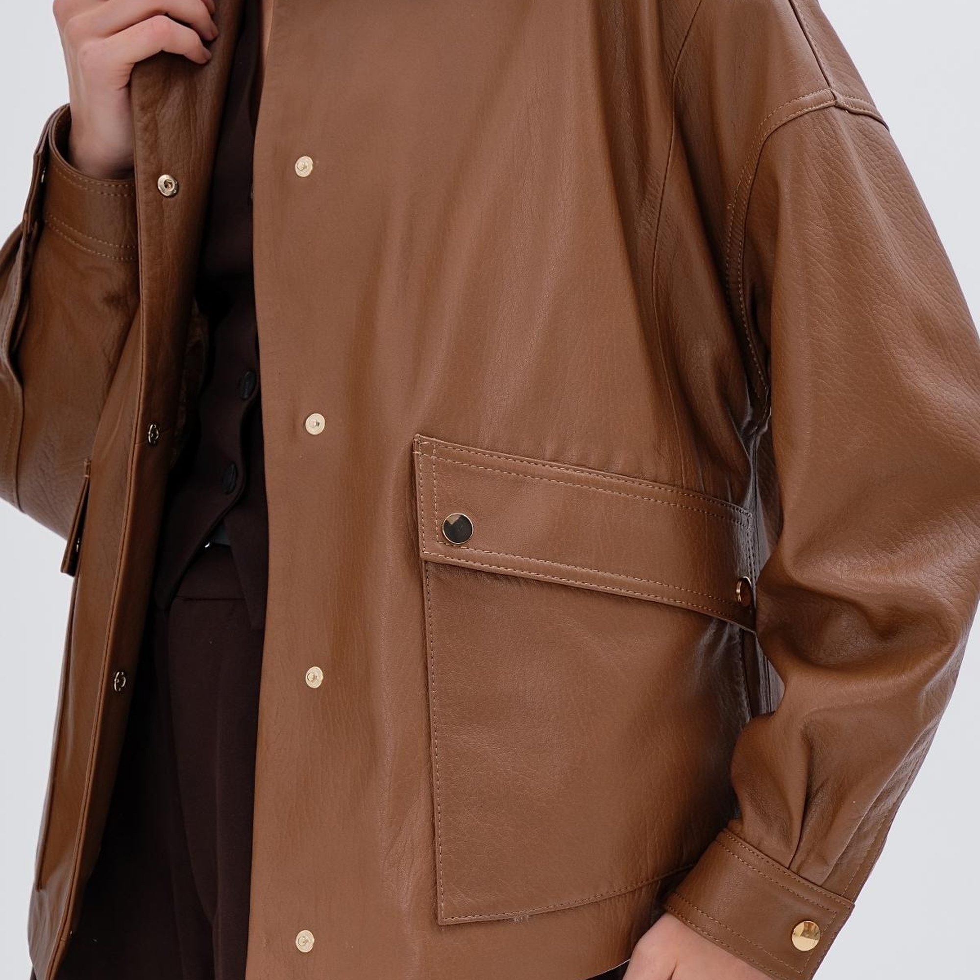 Valmenti Kadın Hakiki Deri Taba Mont