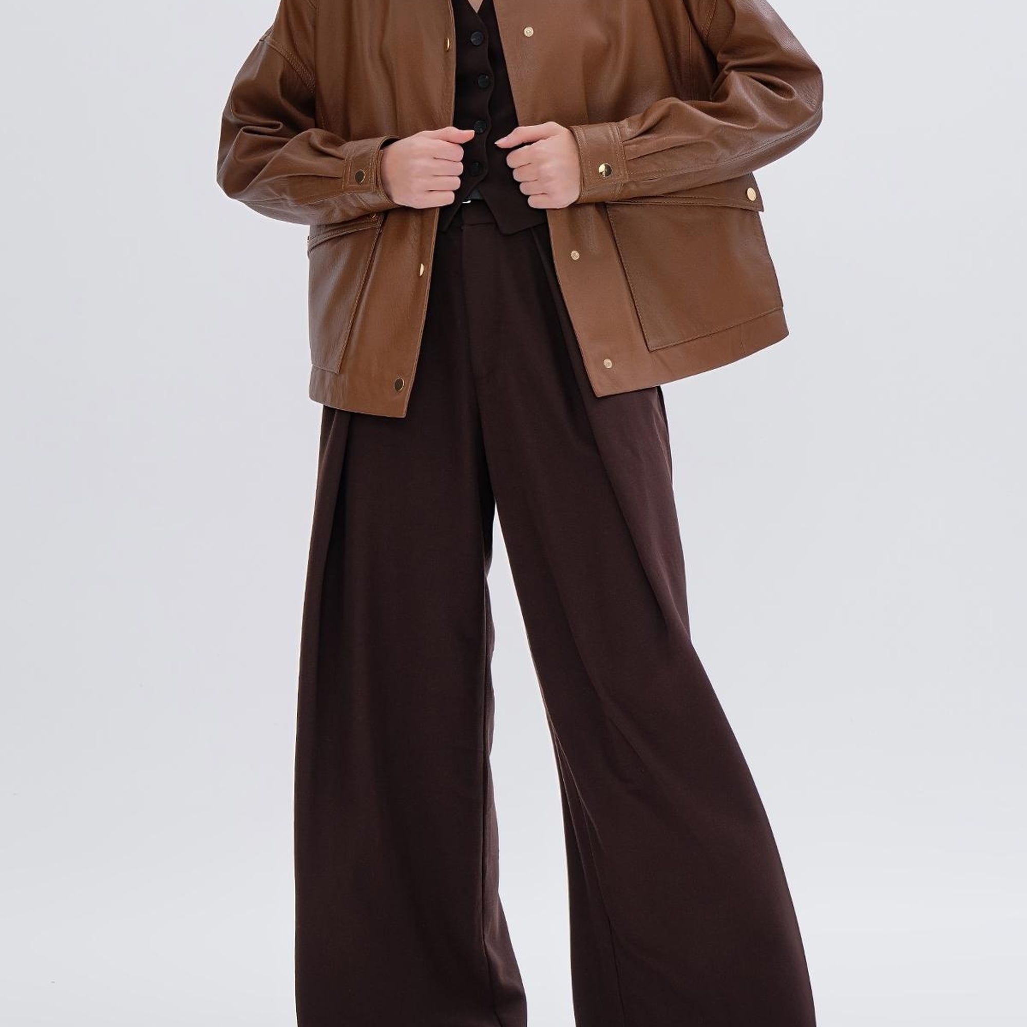 Valmenti Kadın Hakiki Deri Taba Mont