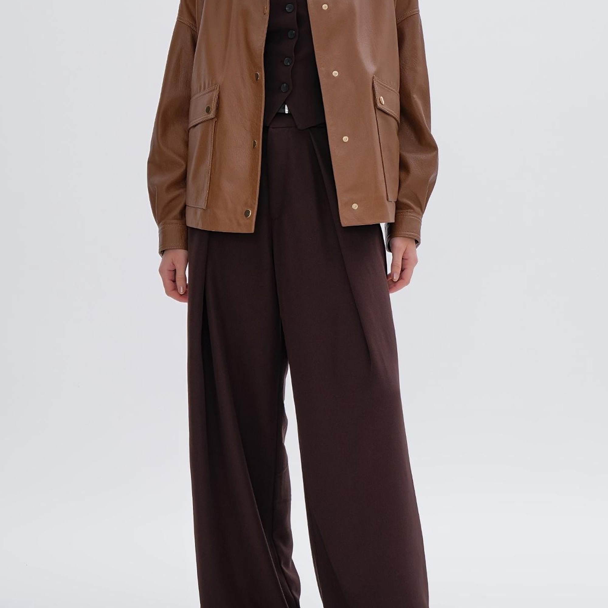 Valmenti Kadın Hakiki Deri Taba Mont