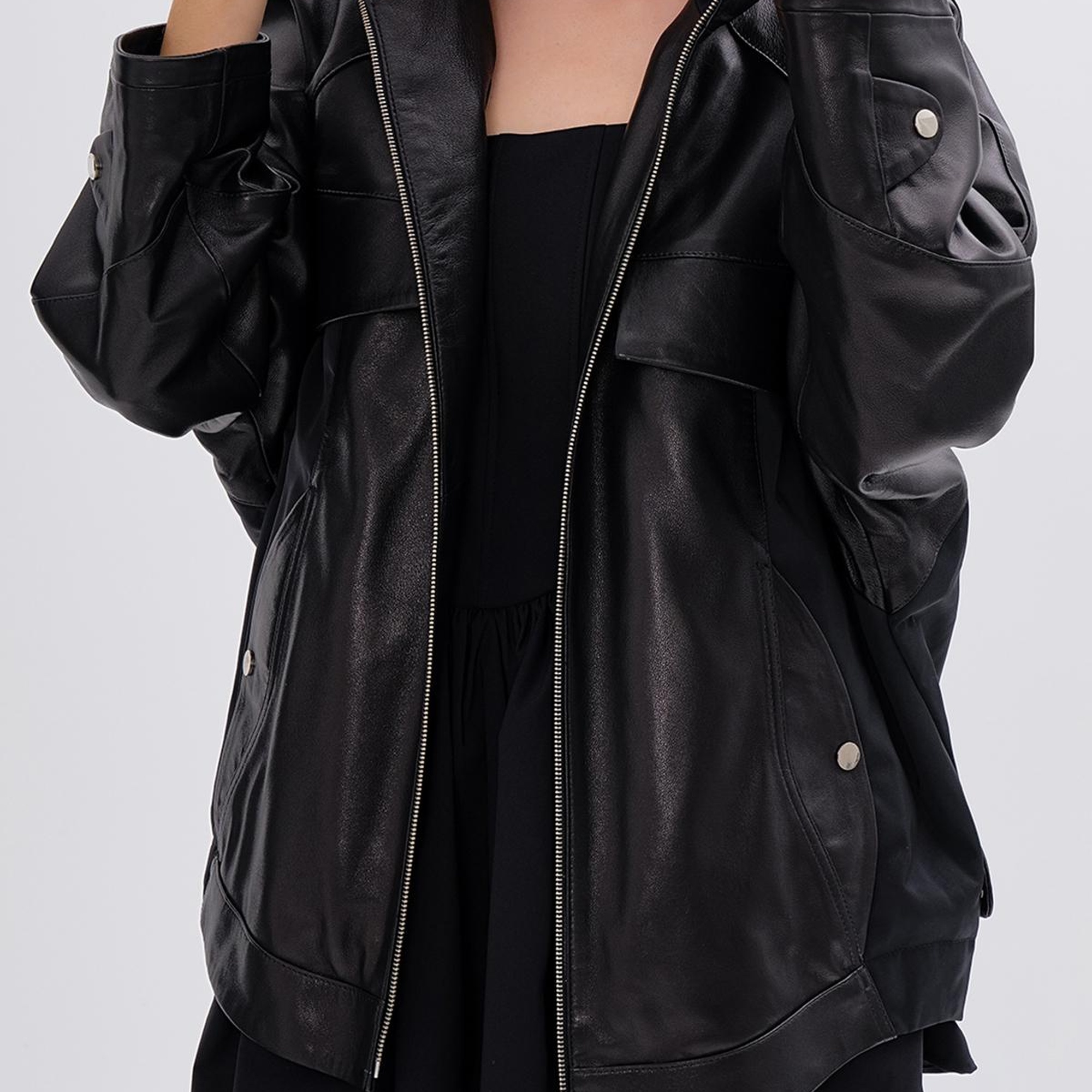 Valmenti Kadın Hakiki Deri Siyah Mont