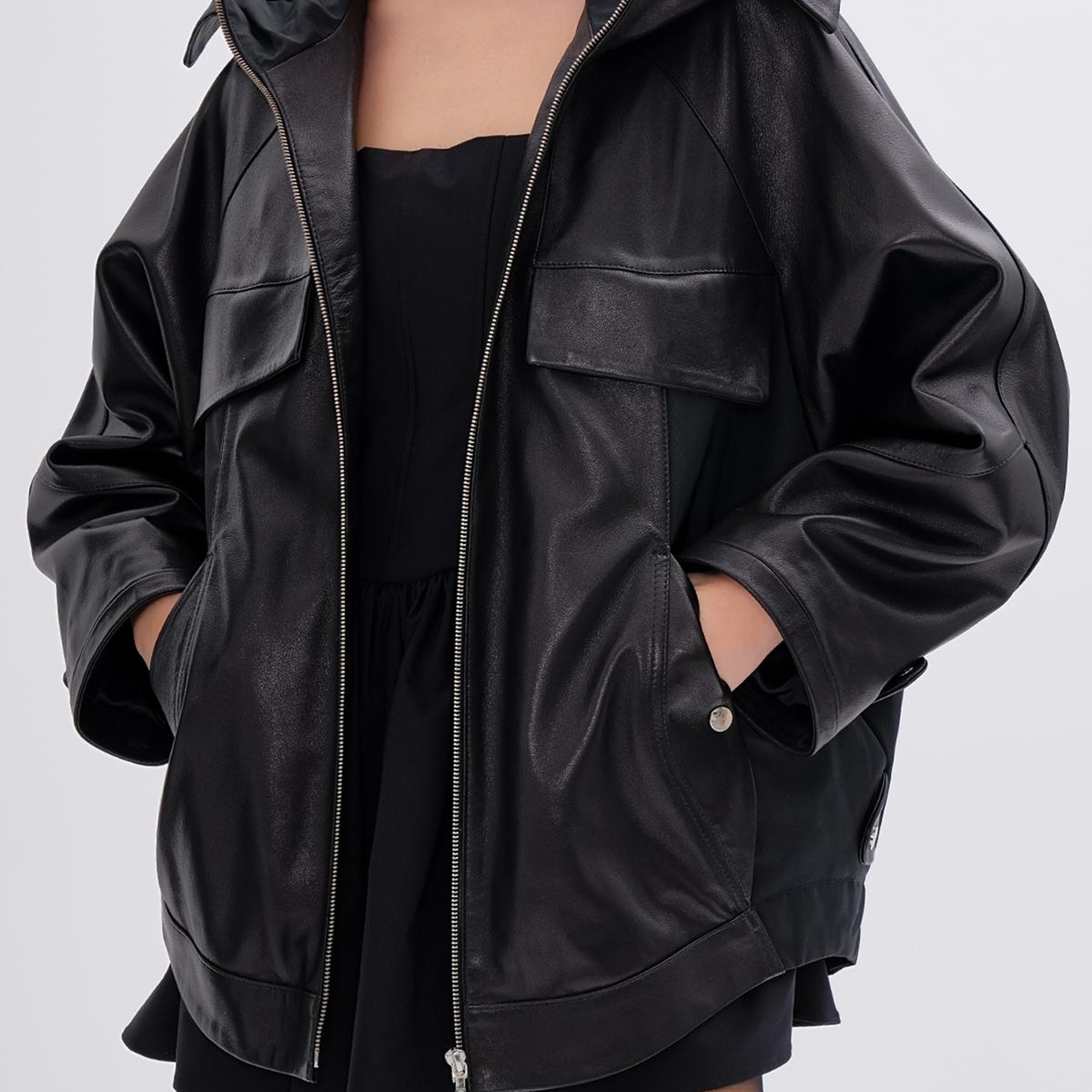 Valmenti Kadın Hakiki Deri Siyah Mont