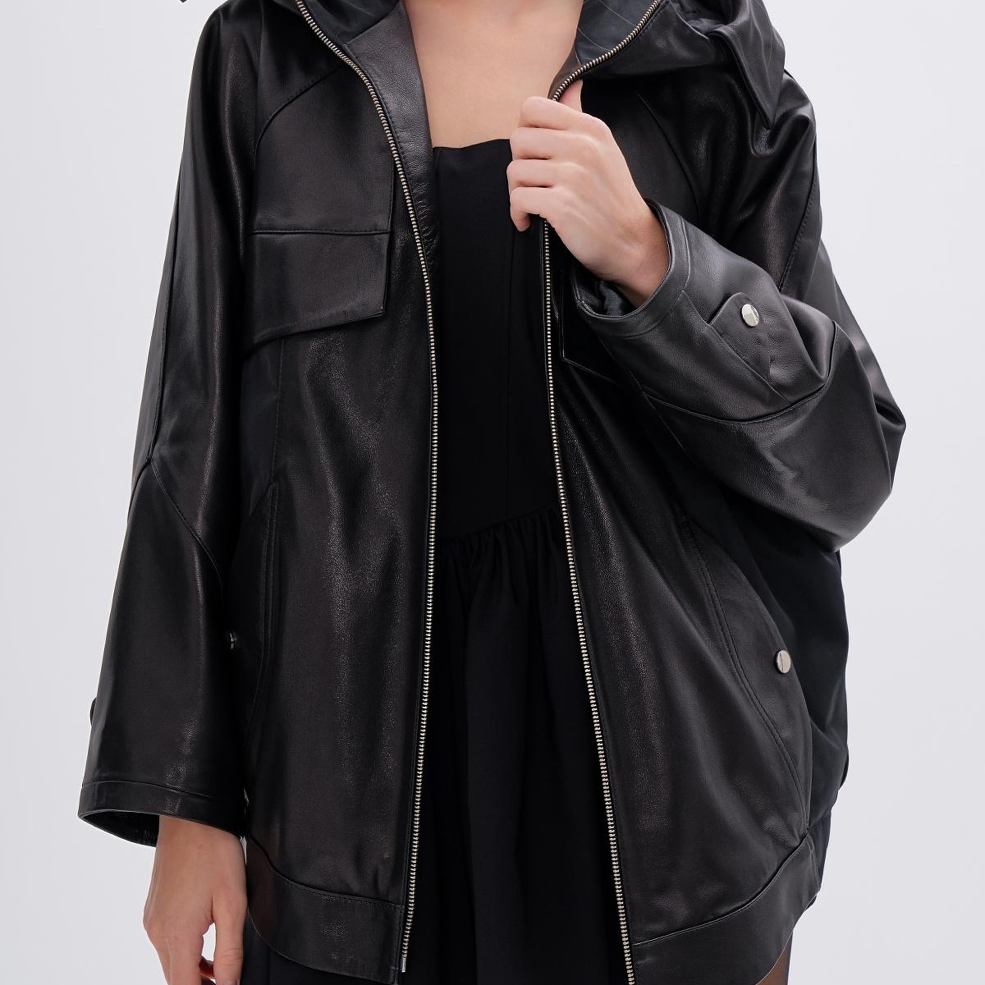 Valmenti Kadın Hakiki Deri Siyah Mont