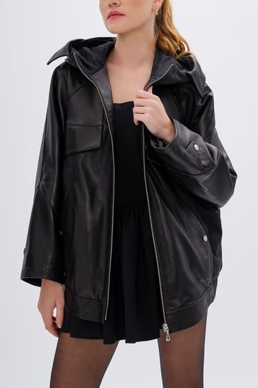  Valmenti Kadın Hakiki Deri Siyah Mont