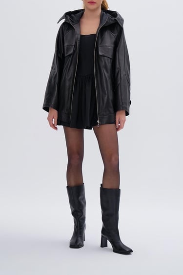  Valmenti Kadın Hakiki Deri Siyah Mont