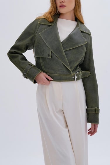  Valmenti Kadın Hakiki Deri Olive Deri Mont