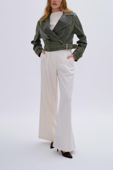  Valmenti Kadın Hakiki Deri Olive Deri Mont