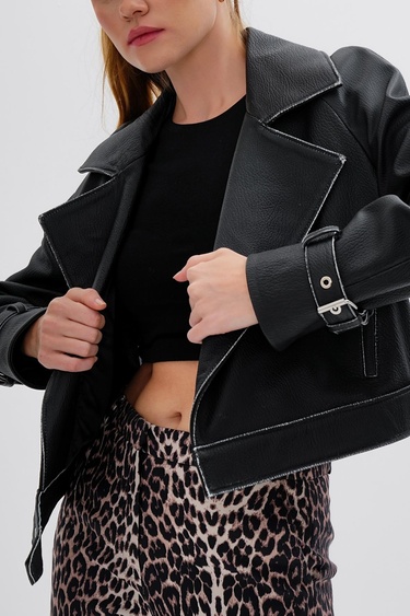  Valmenti Kadın Hakiki Deri Siyah Deri Mont