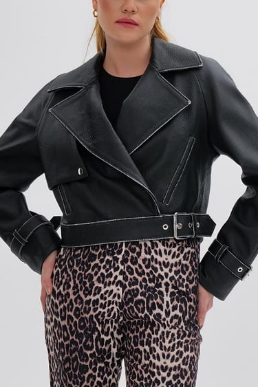  Valmenti Kadın Hakiki Deri Siyah Deri Mont