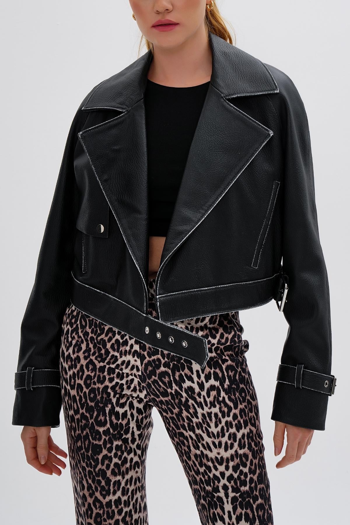  Valmenti Kadın Hakiki Deri Siyah Deri Mont