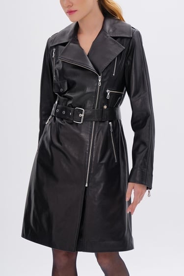  Valmenti Kadın Hakiki Deri Siyah Deri Deri Mont