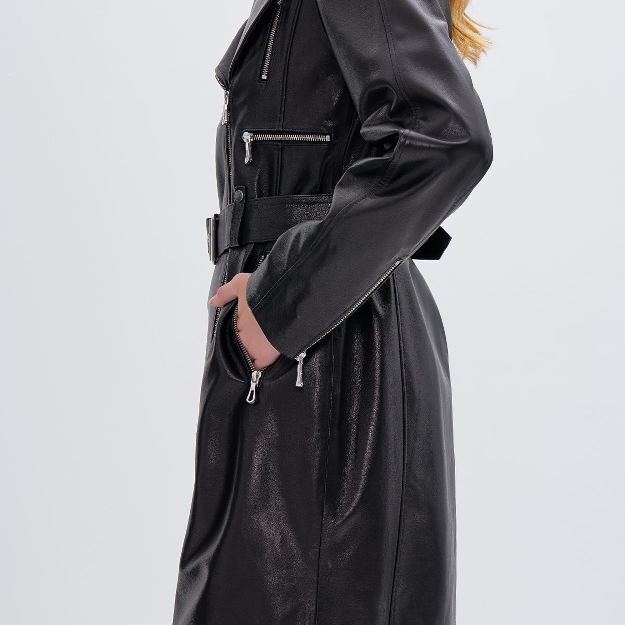 Valmenti Kadın Hakiki Deri Siyah Deri Deri Mont