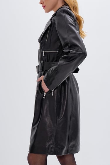  Valmenti Kadın Hakiki Deri Siyah Deri Deri Mont