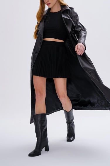  Valmenti Kadın Hakiki Deri Siyah Deri Mont