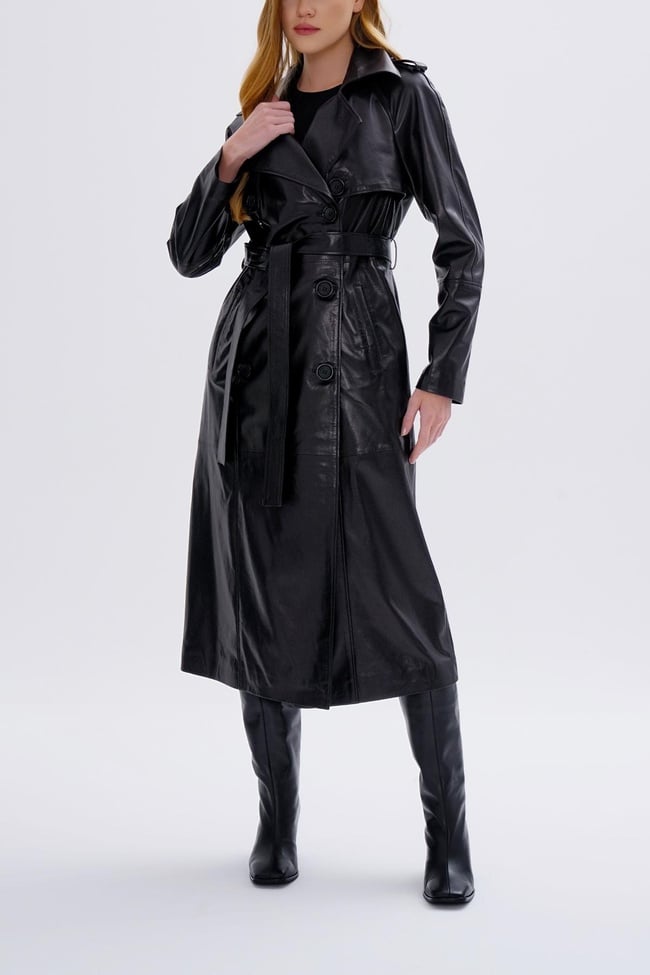  Valmenti Kadın Hakiki Deri Siyah Deri Mont