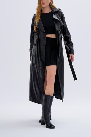  Valmenti Kadın Hakiki Deri Siyah Deri Mont