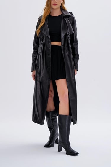  Valmenti Kadın Hakiki Deri Siyah Deri Mont