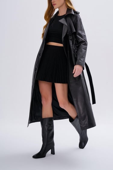  Valmenti Kadın Hakiki Deri Siyah Deri Mont