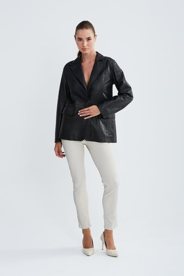  Valmenti Kadın Siyah Hakiki Deri Ceket