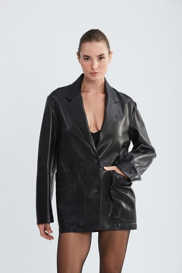  Valmenti Kadın Siyah Hakiki Deri Ceket
