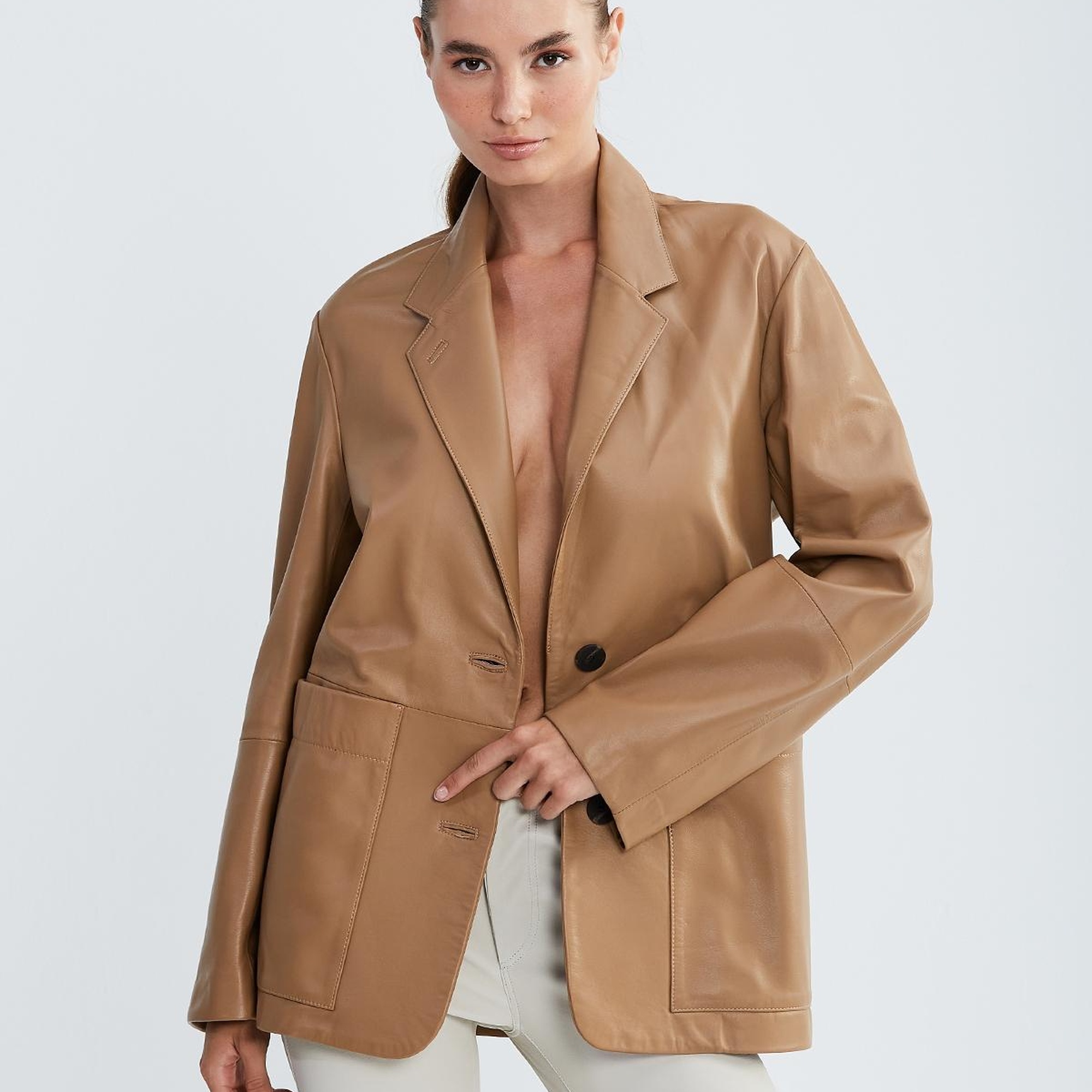 Valmenti Kadın Bej Hakiki Deri Ceket