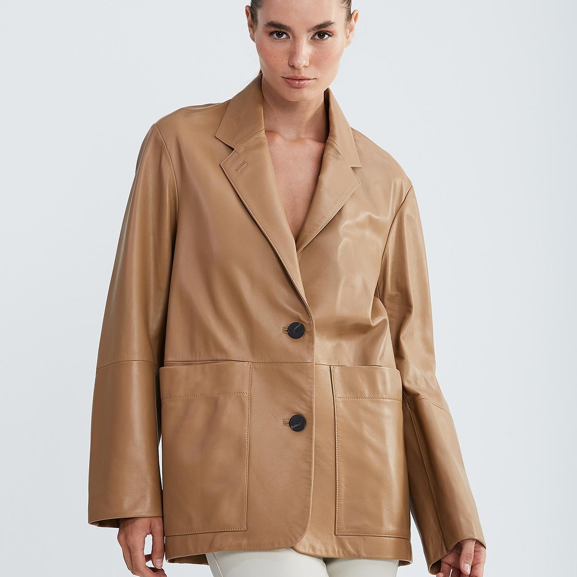 Valmenti Kadın Bej Hakiki Deri Ceket