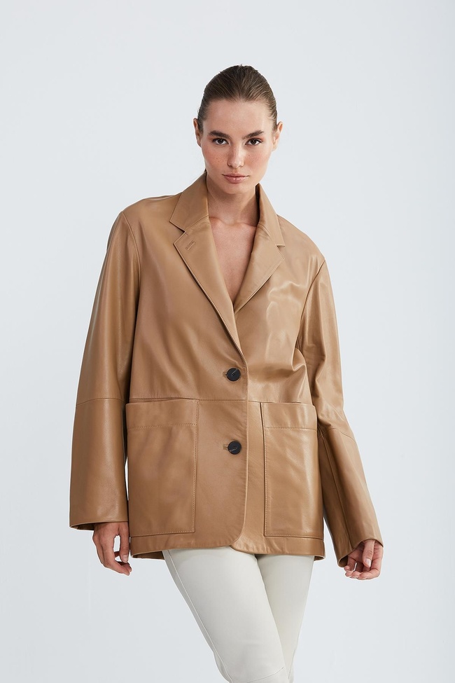  Valmenti Kadın Bej Hakiki Deri Ceket