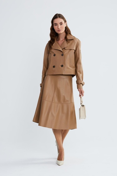  Valmenti Kadın Bej Hakiki Deri Ceket