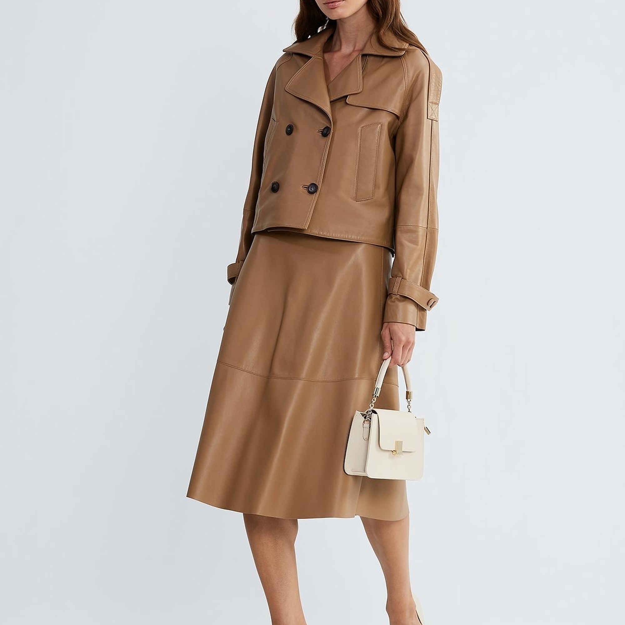 Valmenti Kadın Bej Hakiki Deri Ceket