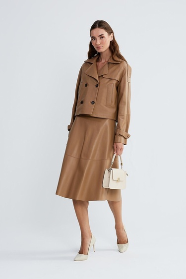  Valmenti Kadın Bej Hakiki Deri Ceket