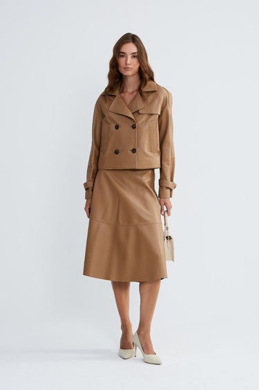  Valmenti Kadın Bej Hakiki Deri Ceket