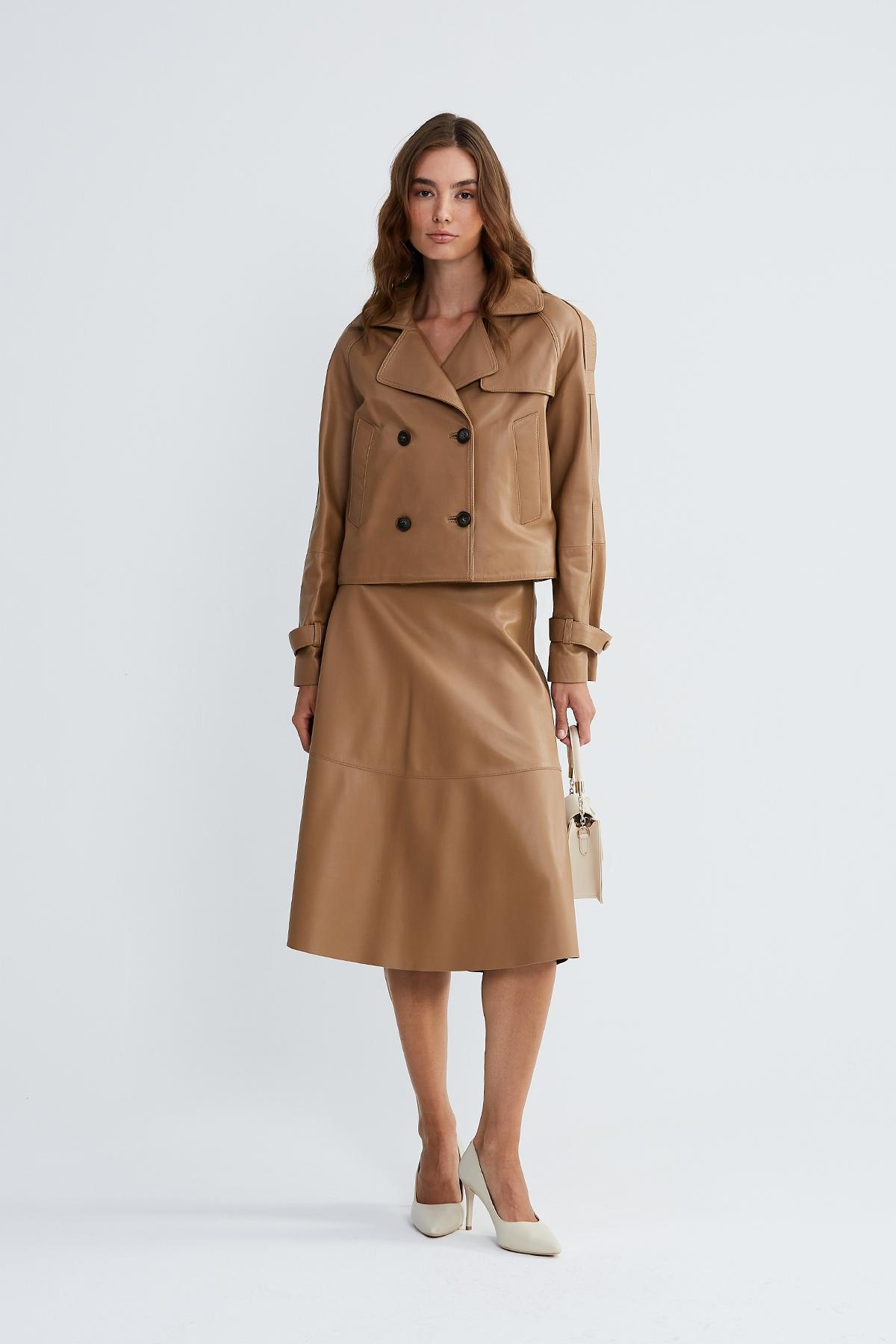  Valmenti Kadın Bej Hakiki Deri Ceket