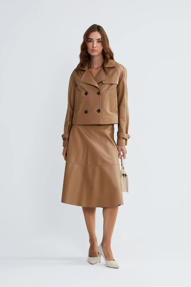  Valmenti Kadın Bej Hakiki Deri Ceket