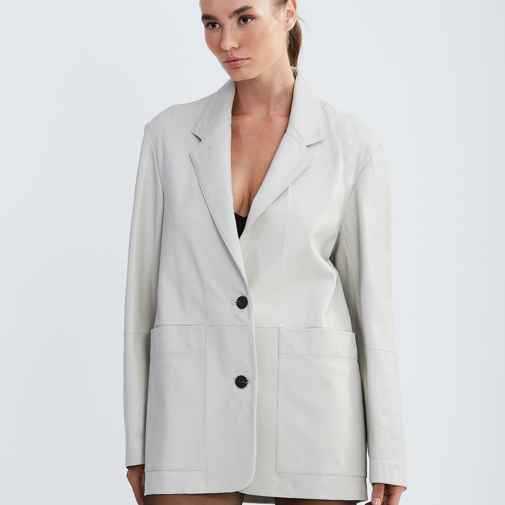 Valmenti Kadın Kırık Beyaz Hakiki Deri Ceket