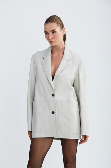  Valmenti Kadın Kırık Beyaz Hakiki Deri Ceket