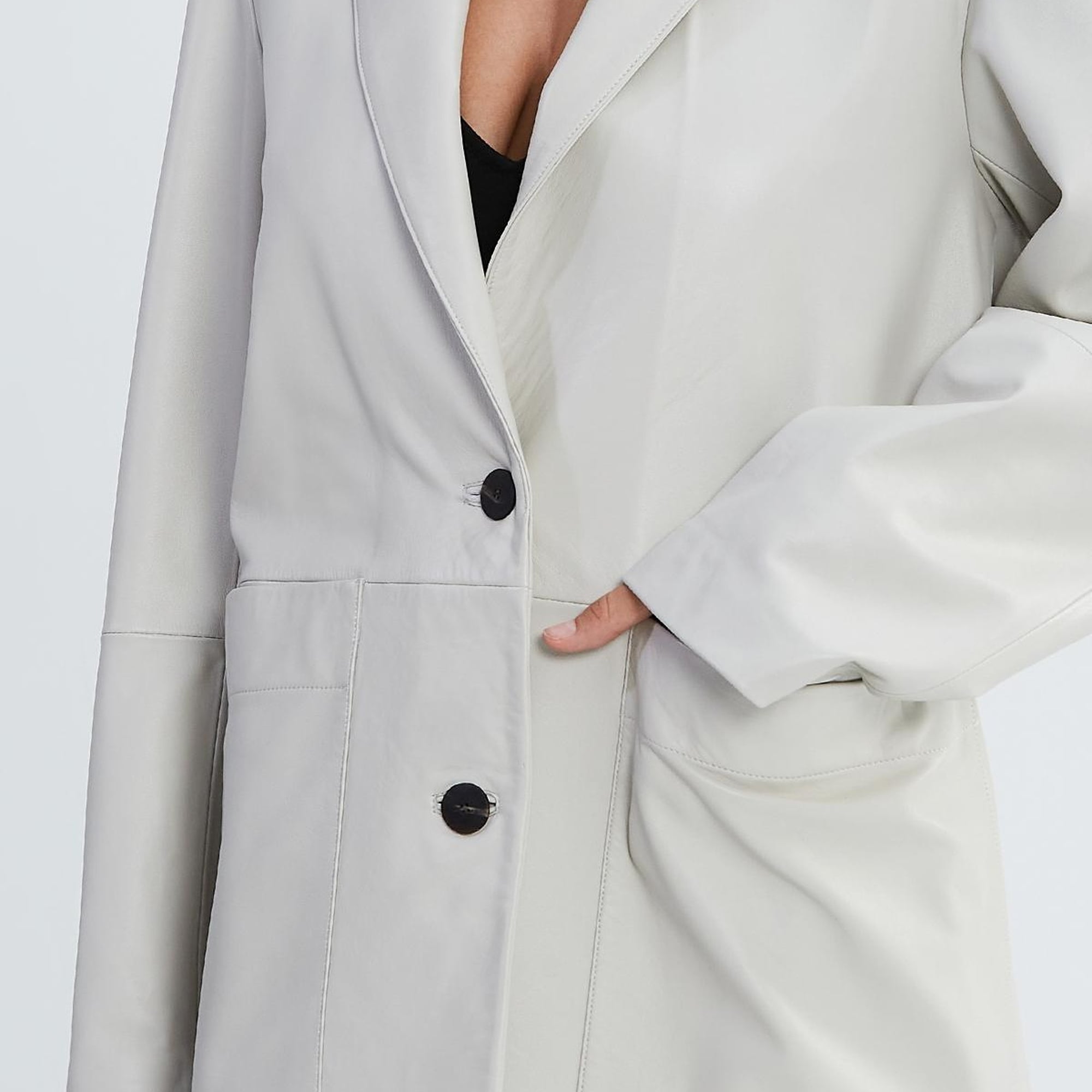 Valmenti Kadın Kırık Beyaz Hakiki Deri Ceket