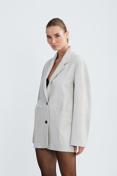  Valmenti Kadın Kırık Beyaz Hakiki Deri Ceket