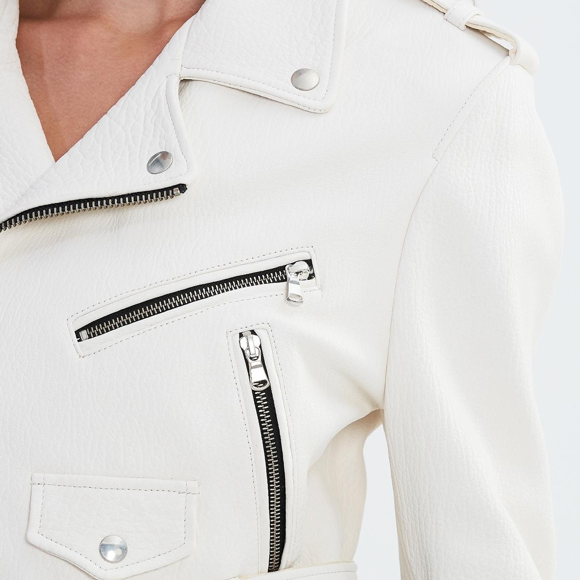 Valmenti Kadın Beyaz Hakiki Deri Deri Mont