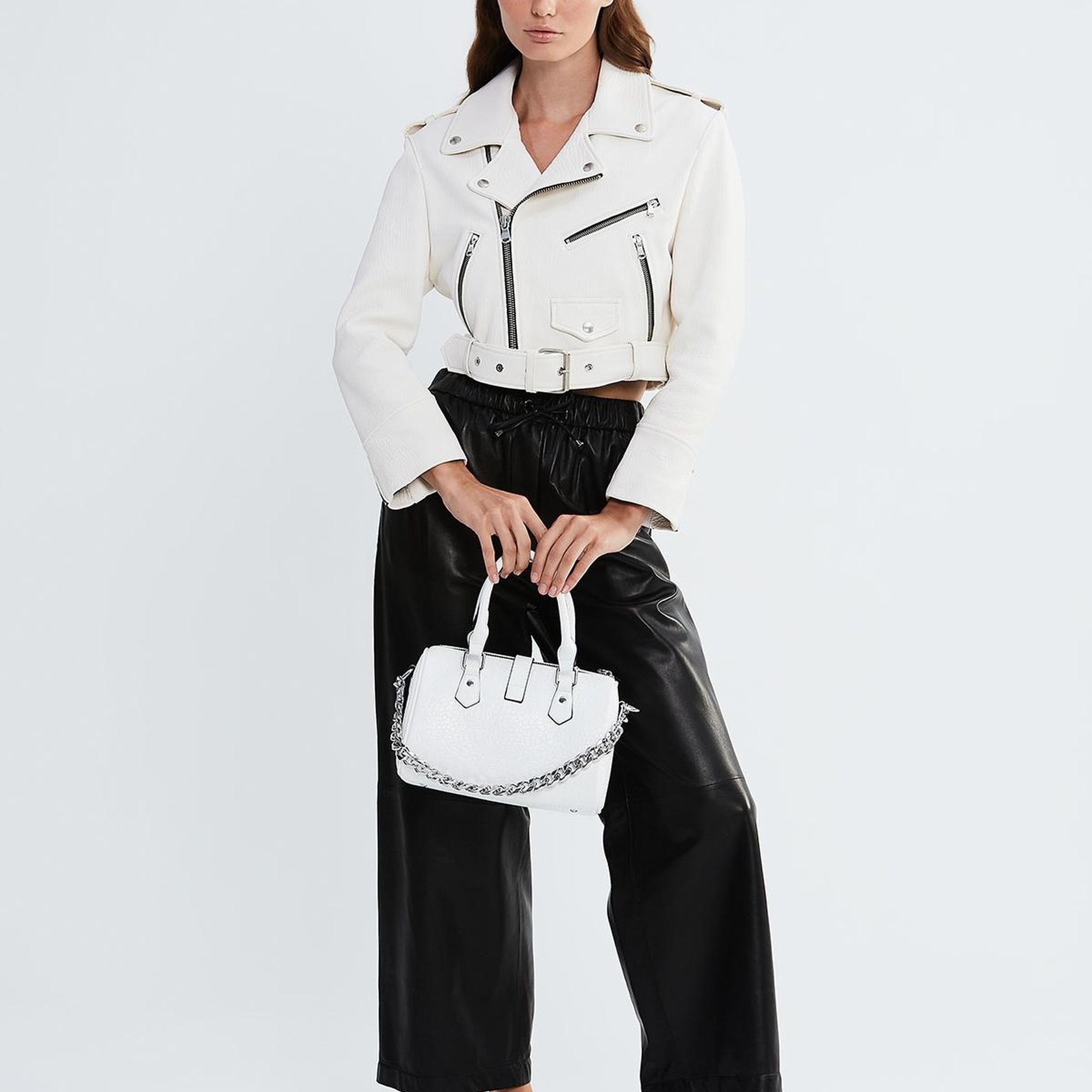 Valmenti Kadın Beyaz Hakiki Deri Deri Mont