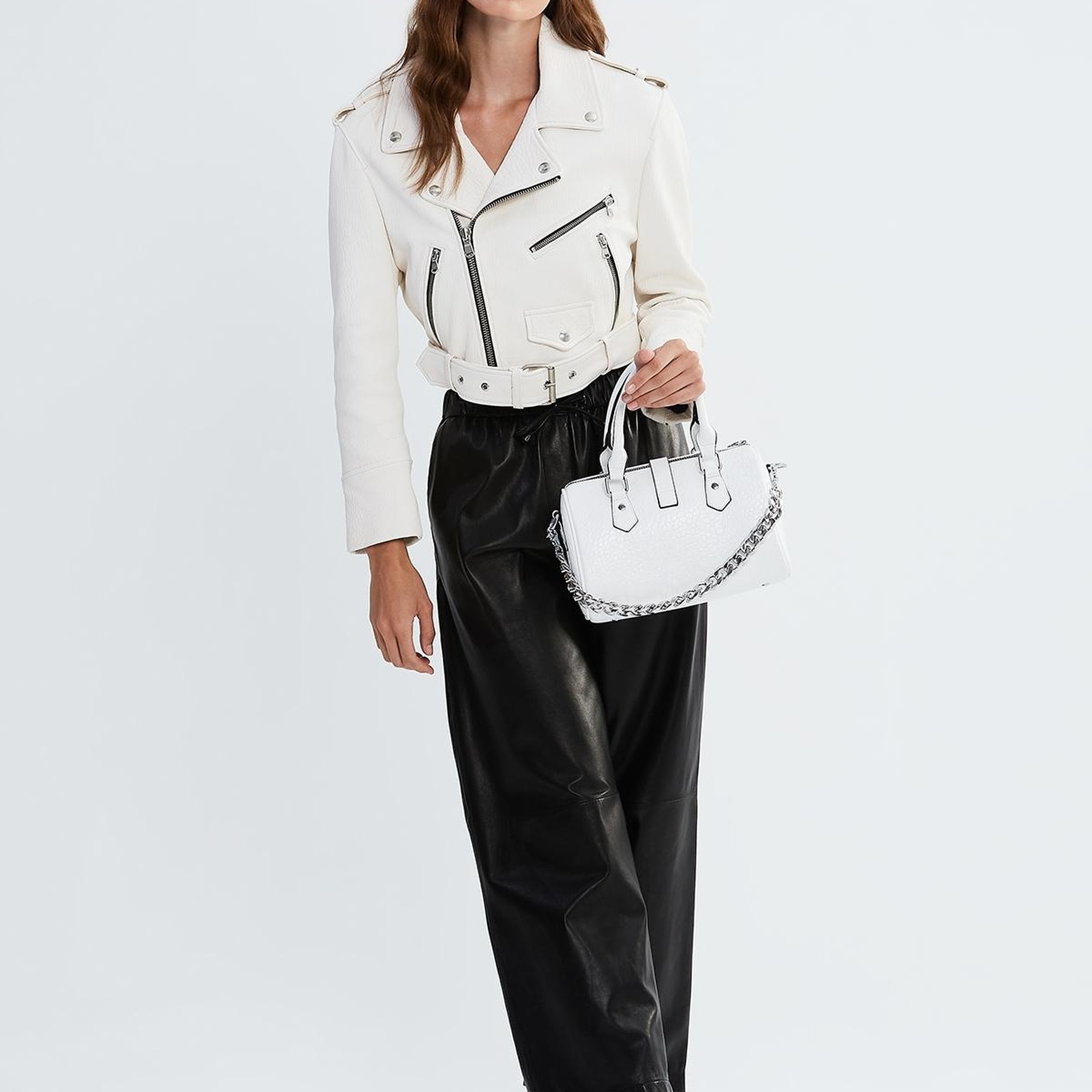 Valmenti Kadın Beyaz Hakiki Deri Deri Mont