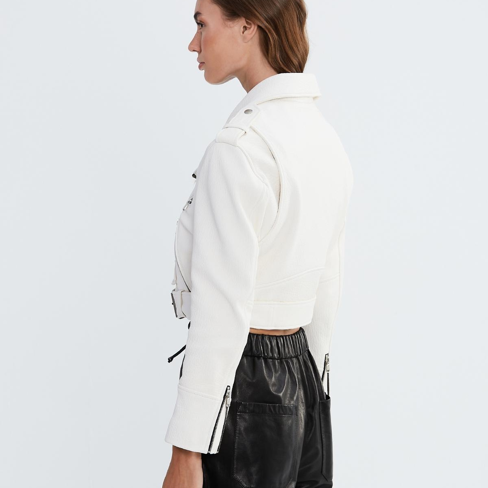 Valmenti Kadın Beyaz Hakiki Deri Deri Mont