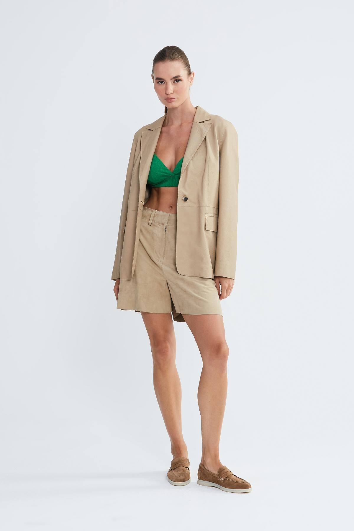  Valmenti Kadın Bej Hakiki Deri Ceket