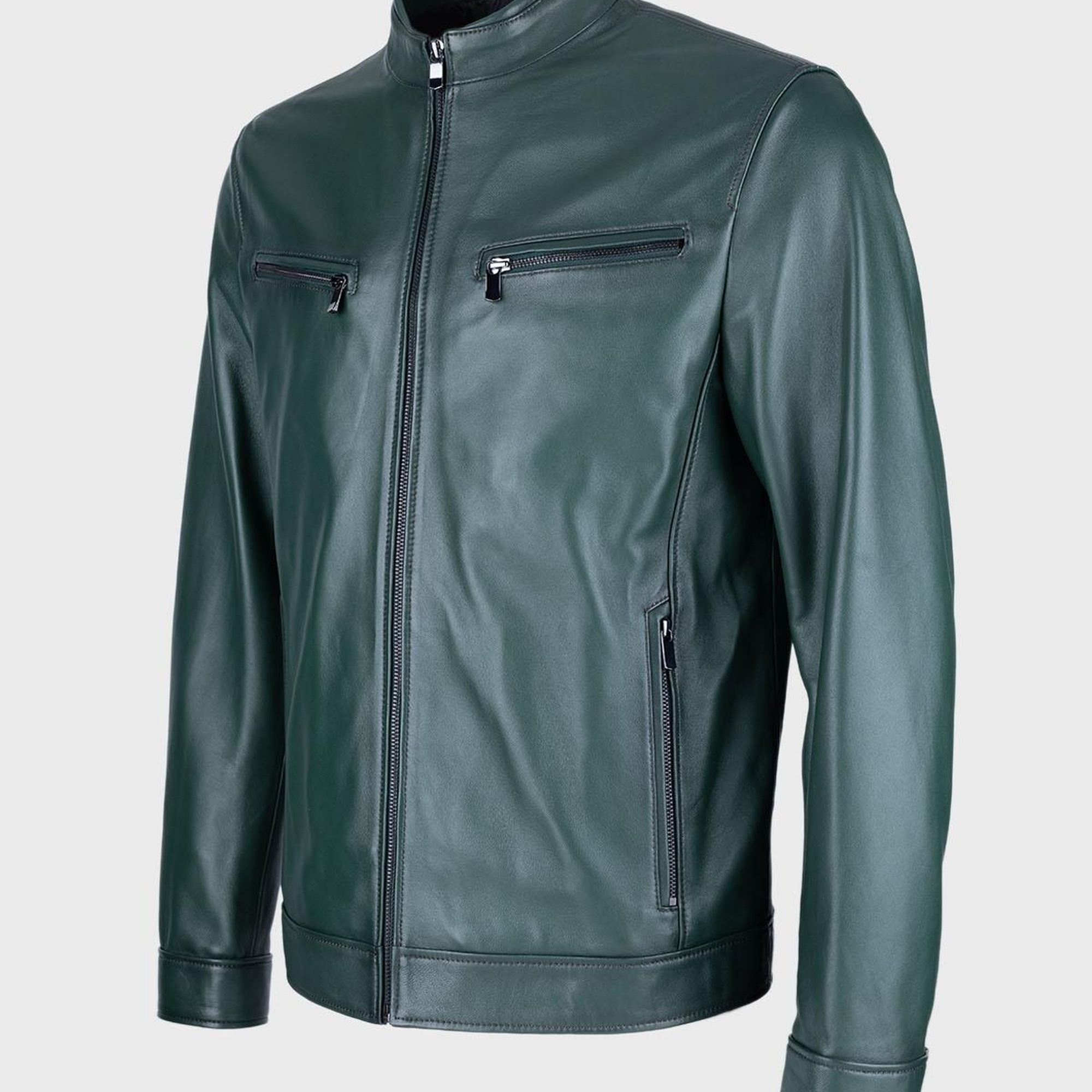 Valmenti Erkek Koyu yeşil Hakiki Deri Deri Mont