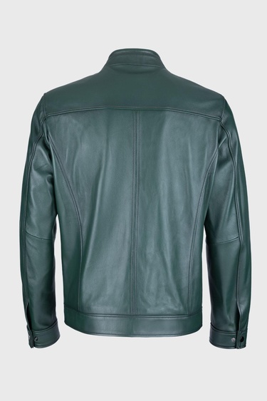  Valmenti Erkek Koyu yeşil Hakiki Deri Deri Mont