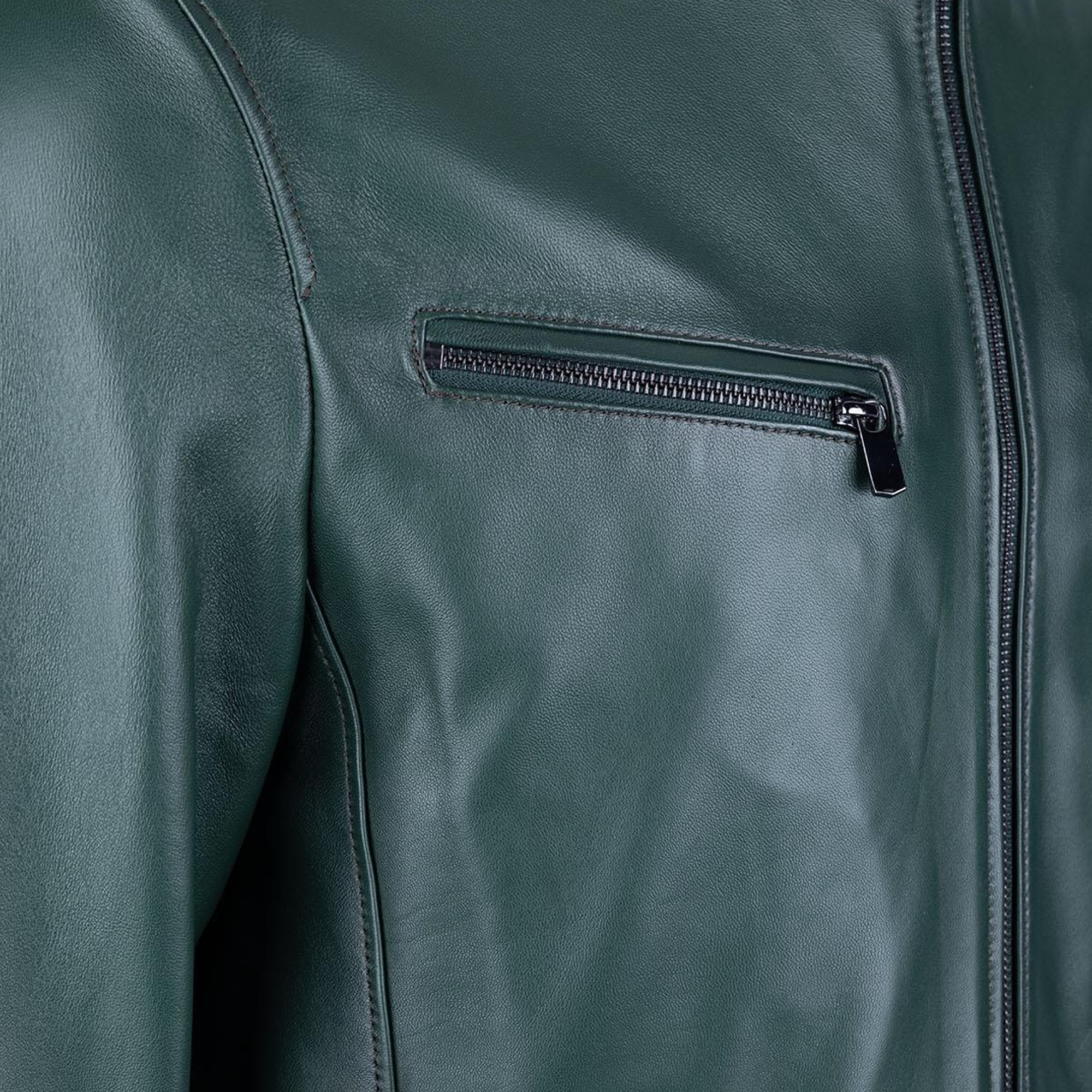 Valmenti Erkek Koyu yeşil Hakiki Deri Deri Mont