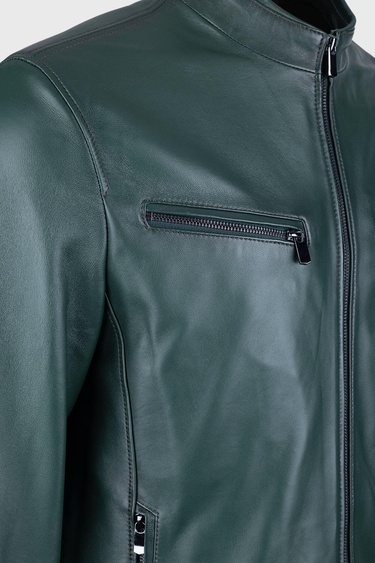  Valmenti Erkek Koyu yeşil Hakiki Deri Deri Mont